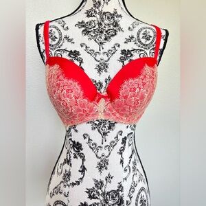 Victoria's Secret Red Bra with Cream Lace Overlay